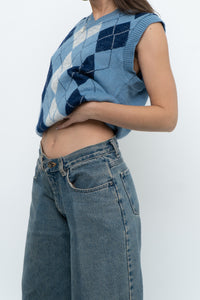 Vintage x Blue Knit Argyle Vest (XS-M)