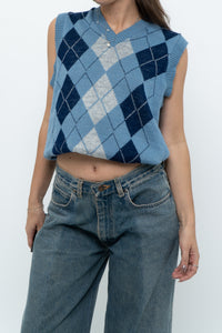 Vintage x Blue Knit Argyle Vest (XS-M)