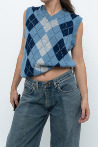 Vintage x Blue Knit Argyle Vest (XS-M)