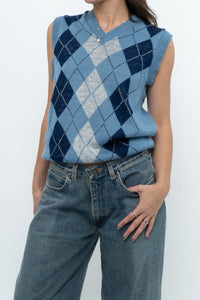 Vintage x Blue Knit Argyle Vest (XS-M)