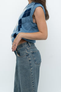 Vintage x Blue Knit Argyle Vest (XS-M)