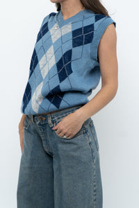 Vintage x Blue Knit Argyle Vest (XS-M)