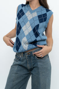 Vintage x Blue Knit Argyle Vest (XS-M)