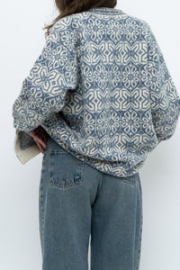 Vintage x Made in Hong Kong x Blue, Cream Patterned Wool Knit Cardigan (XS-M)