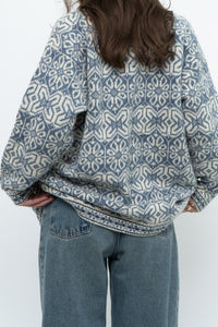 Vintage x Made in Hong Kong x Blue, Cream Patterned Wool Knit Cardigan (XS-M)