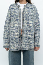 Load image into Gallery viewer, Vintage x Made in Hong Kong x Blue, Cream Patterned Wool Knit Cardigan (XS-M)