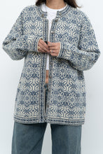Load image into Gallery viewer, Vintage x Made in Hong Kong x Blue, Cream Patterned Wool Knit Cardigan (XS-M)