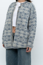 Load image into Gallery viewer, Vintage x Made in Hong Kong x Blue, Cream Patterned Wool Knit Cardigan (XS-M)