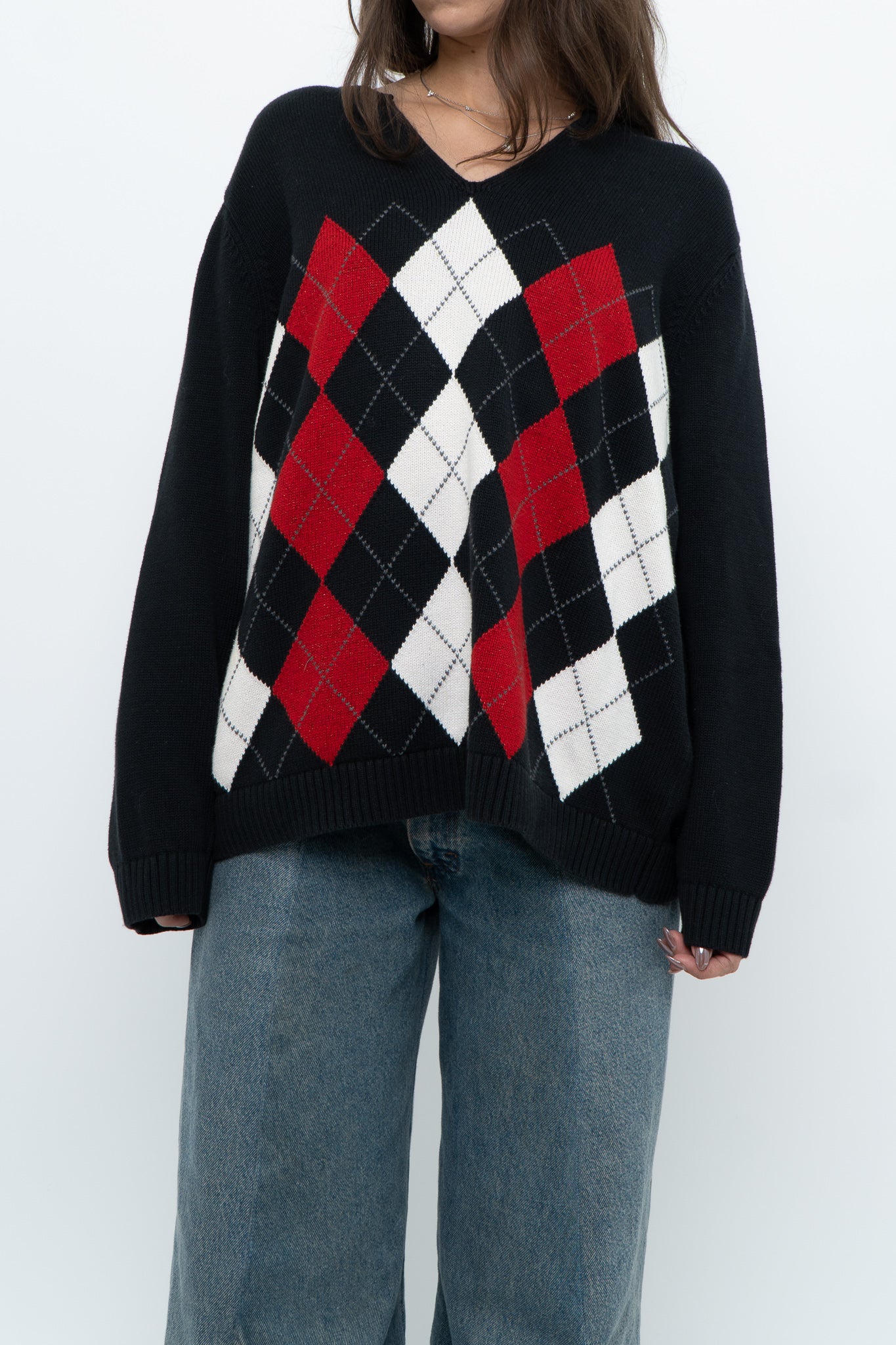 Vintage x TOMMY HILFIGER Cotton Argyle Knit Sweater (XS-L)