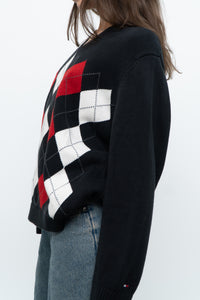 Vintage x TOMMY HILFIGER Cotton Argyle Knit Sweater (XS-L)