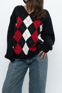 Vintage x TOMMY HILFIGER Cotton Argyle Knit Sweater (XS-L)
