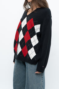 Vintage x TOMMY HILFIGER Cotton Argyle Knit Sweater (XS-L)
