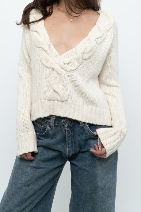 Vintage x Cream Cableknit Soft Cropped Swaeter (XS-M)