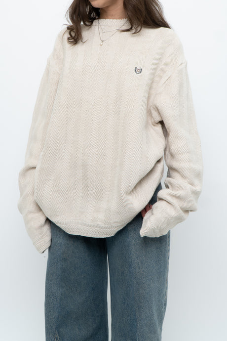 Vintage x CHAPS Cream, Oatmeal Cotton Oversized Knit Sweater (M-XL)