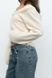 Vintage x Made in Hong Kong x Cream Pearl Beaded Off-Shoulder Sweater (S, M)