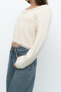 Vintage x Made in Hong Kong x Cream Pearl Beaded Off-Shoulder Sweater (S, M)