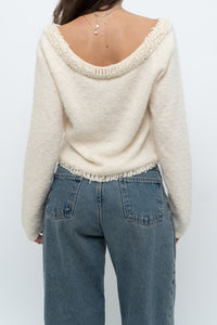 Vintage x Made in Hong Kong x Cream Pearl Beaded Off-Shoulder Sweater (S, M)