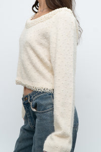 Vintage x Made in Hong Kong x Cream Pearl Beaded Off-Shoulder Sweater (S, M)