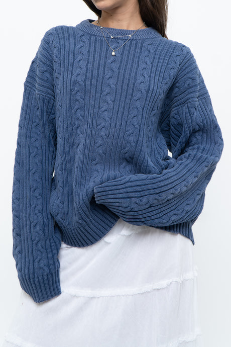 Vintage x EDDIE BAUER Blue Cableknit Cotton Oversized Sweater (S-XL)