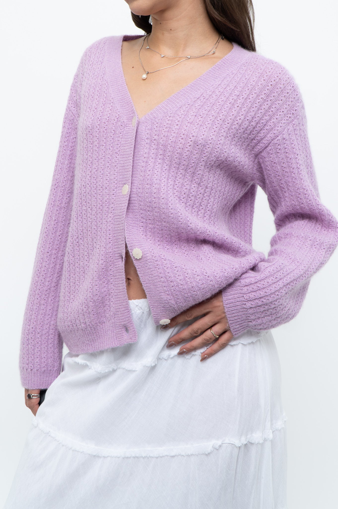 DES PETITS HAUTS x Purple Mohair-blend Cardigan (XS-M)