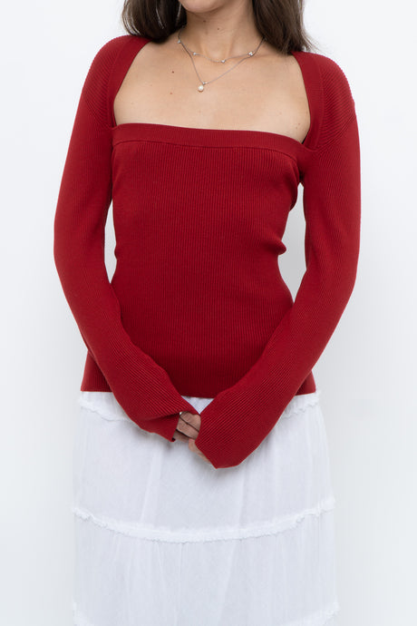 WILFRED x Red Ribbed Long Sleeve Knit (M)