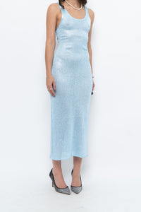 Vintage x Handmade Baby Blue Sequin Knit Midi Dress (XS, S)