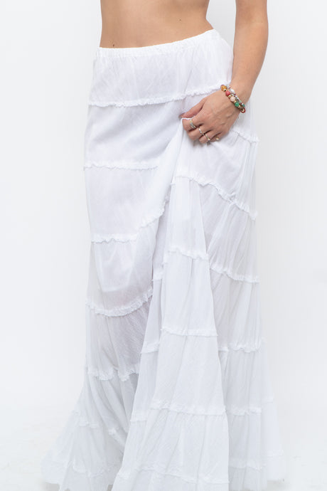 Vintage x White Cotton Tiered Maxi Skirt/Dress (S-L)