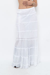 Vintage x White Cotton Tiered Maxi Skirt/Dress (S-L)