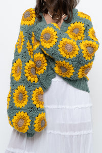 Vintage x Handmade Chunky Knit Sunflower Cardigan (XS-XXL)