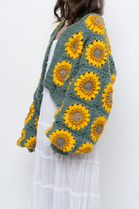 Vintage x Handmade Chunky Knit Sunflower Cardigan (XS-XXL)
