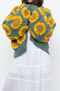 Vintage x Handmade Chunky Knit Sunflower Cardigan (XS-XXL)