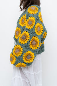 Vintage x Handmade Chunky Knit Sunflower Cardigan (XS-XXL)
