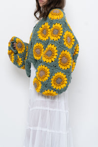 Vintage x Handmade Chunky Knit Sunflower Cardigan (XS-XXL)