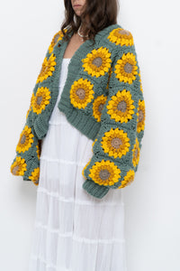 Vintage x Handmade Chunky Knit Sunflower Cardigan (XS-XXL)