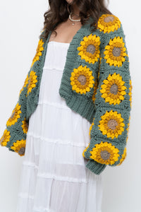 Vintage x Handmade Chunky Knit Sunflower Cardigan (XS-XXL)