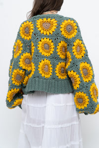 Vintage x Handmade Chunky Knit Sunflower Cardigan (XS-XXL)