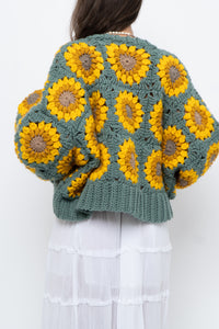 Vintage x Handmade Chunky Knit Sunflower Cardigan (XS-XXL)