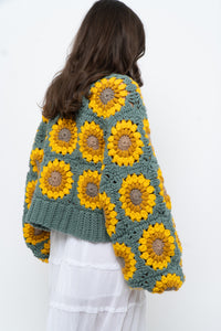 Vintage x Handmade Chunky Knit Sunflower Cardigan (XS-XXL)