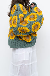 Vintage x Handmade Chunky Knit Sunflower Cardigan (XS-XXL)