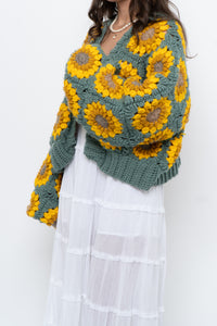 Vintage x Handmade Chunky Knit Sunflower Cardigan (XS-XXL)