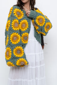Vintage x Handmade Chunky Knit Sunflower Cardigan (XS-XXL)