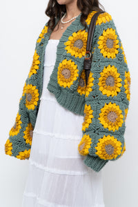 Vintage x Handmade Chunky Knit Sunflower Cardigan (XS-XXL)