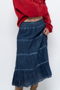 Vintage x Made in India x Dark Blue Bohemian Cotton Midi Skirt (L, XL)