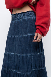 Vintage x Made in India x Dark Blue Bohemian Cotton Midi Skirt (L, XL)
