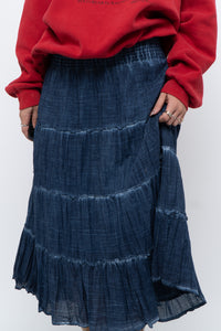 Vintage x Made in India x Dark Blue Bohemian Cotton Midi Skirt (L, XL)