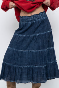 Vintage x Made in India x Dark Blue Bohemian Cotton Midi Skirt (L, XL)