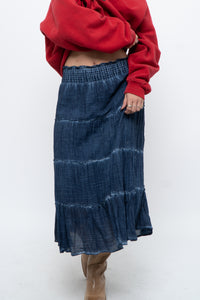 Vintage x Made in India x Dark Blue Bohemian Cotton Midi Skirt (L, XL)