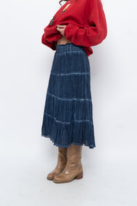 Vintage x Made in India x Dark Blue Bohemian Cotton Midi Skirt (L, XL)