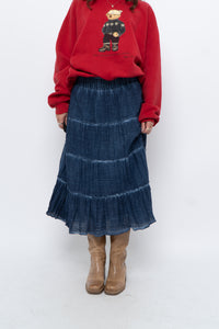 Vintage x Made in India x Dark Blue Bohemian Cotton Midi Skirt (L, XL)