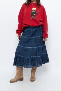 Vintage x Made in India x Dark Blue Bohemian Cotton Midi Skirt (L, XL)